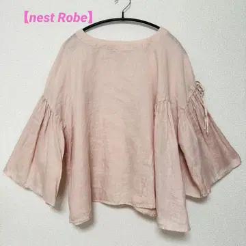 [네스트로브] 린넨 천연 염색 비대칭 개더 블라우스 연핑크
