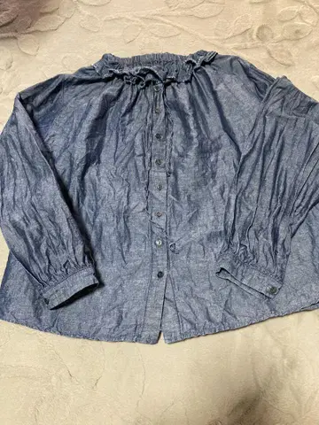 nest Robe 코튼 린넨 던거리 프릴 셔츠 인디고