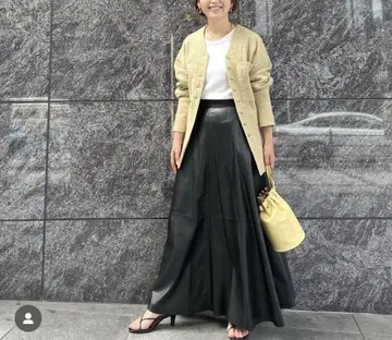 스터닝 루어 인조 가죽 롱 스커트 롱 스커트 하의 블랙 M