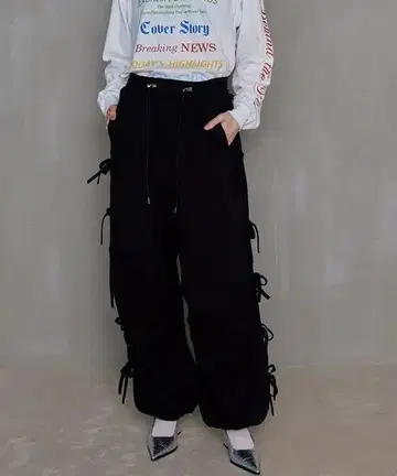 완판템! MAISON SPECIAL 사이드 리본 스웨트 팬츠 블랙 36
