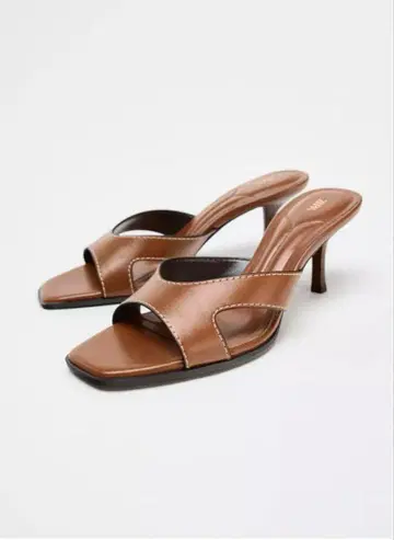 ZARA 탑 스티치 하이힐 샌들 브라운