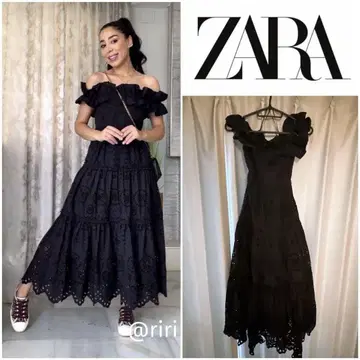 최종 가격 인하 ZARA 자수 미디 원피스 오프숄더 블랙 XS