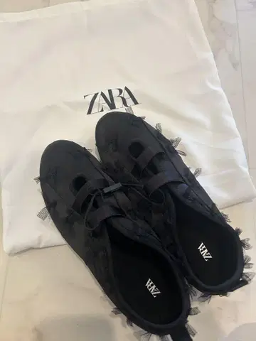 새상품 ZARA 블랙 리본 플랫슈즈 수납 가방 밸리 슈즈