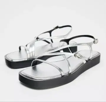 ZARA 자라 메탈 스트랩 플랫폼 샌들 실버 37 새상품