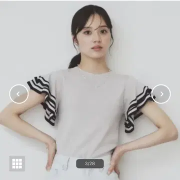 보더 프릴 슬리브 니트 [세탁기 사용 가능] 그레이지 M