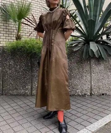 AMERI 아메리 GATHER SLEEVE WAIST TUCK DRESS