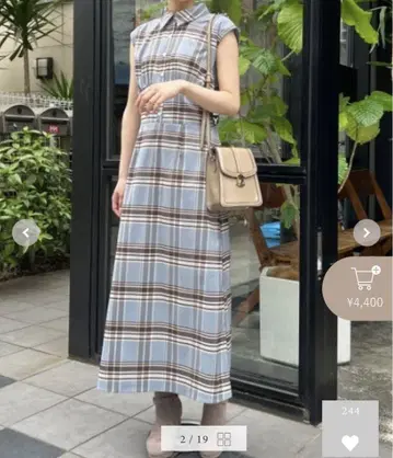 MAJESTIC LEGON 카라 부착 체크 슬리브리스 원피스