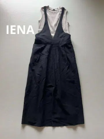이에나 IENA 면마 오버롤 스커트 점퍼 원피스 블랙 코튼 린넨
