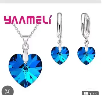 YAAMELI 파란 하트 모양 목걸이와 귀걸이 세트