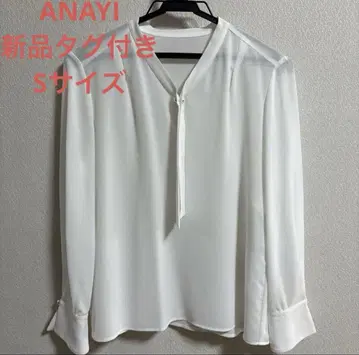 택 포함 새상품 ANAYI 조젯 펄 보우타이 블라우스 화이트 36
