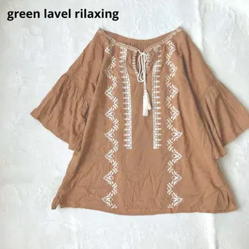 green label relaxing 7부 소매 인도 면 자수 블라우스