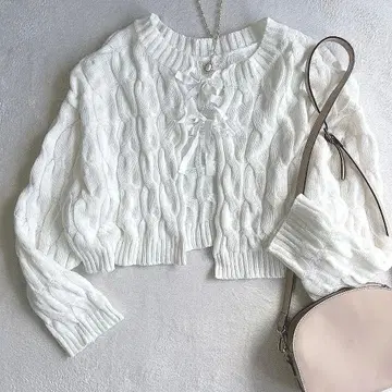 슬로브 이에나 케이블 짜임 가디건 볼레로 리본 겉옷 숏 기장 F