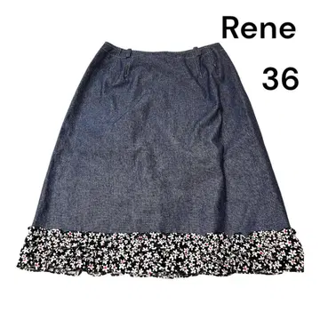새상품급 르네 Rene TISSUE 스커트 프릴 꽃무늬 36 일본제