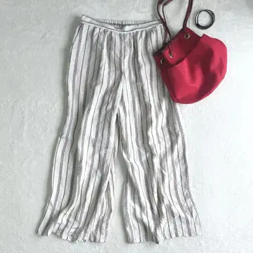 올 패턴 와이드 팬츠 플레어 이지 스트라이프 기하학 패턴 넉넉한 안감 M