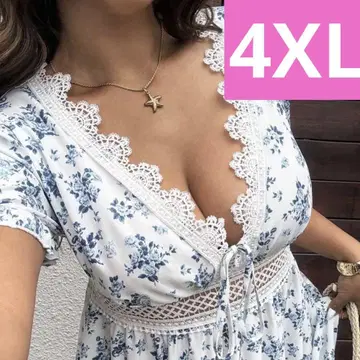 즉시 발송 완판템 꽃무늬 레이스 롱 원피스 V넥 화이트 4XL