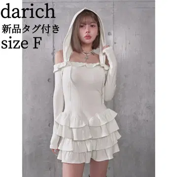 [새상품] darich 볼륨 프릴 리브 미니 원피스 WHT FREE