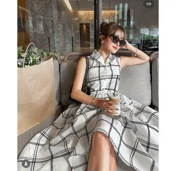 sheller flocky check long shirt dress