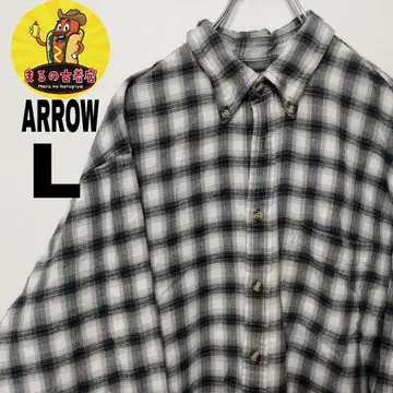 USA 구제 의류 ARROW 플란넬 셔츠 L 화이트 그레이 옴브레 체크