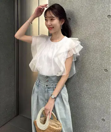 라 부티크 봉봉 새상품급 [miki 감수] 프릴 튤 티셔츠 화이트