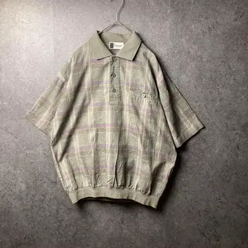 vintage 반팔 셔츠 다크 컬러 체크 올 패턴 풀오버 레트로