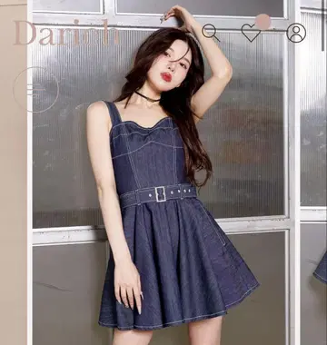 다리치 볼륨 플레어 데님 미니 원피스