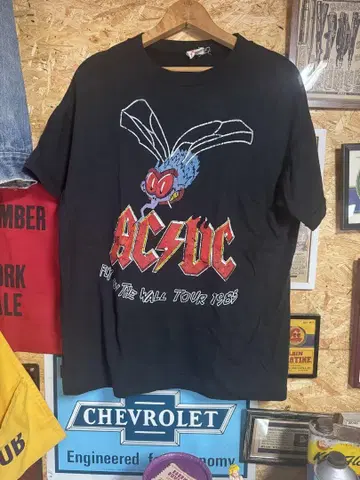 AC/DC 티셔츠 파키 면 싱글 스티치 80년대