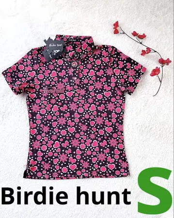 Birdie hunt 버디헌트 하트 무늬 피케 셔츠 블랙 & 핑크 새상품