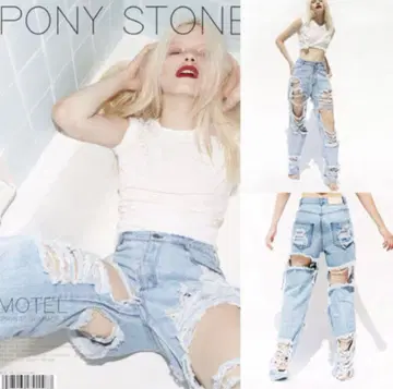 PONY STONE 데미지 데님 팬츠