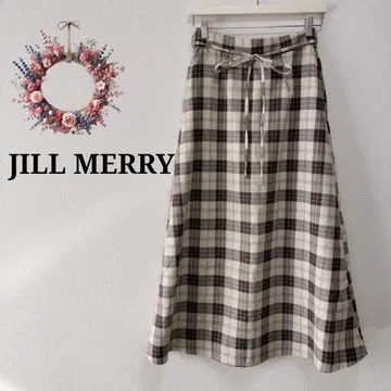 시마무라 JILL MERRY 체크 무늬 플레어 스커트 허리 리본 L
