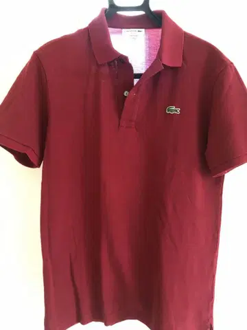 LACOSTE 슬림핏 피케 셔츠 와인 레드