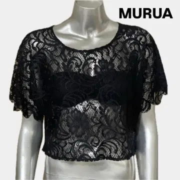 MURUA 블랙 전체 레이스 반팔 상의
