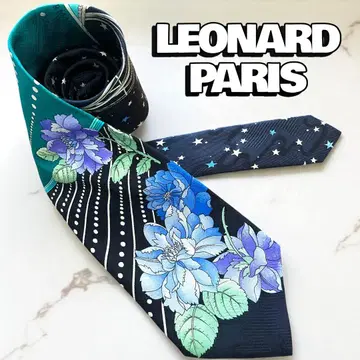 LEONARD 넥타이 배, 별, 스타, 네이비 실크 꽃무늬