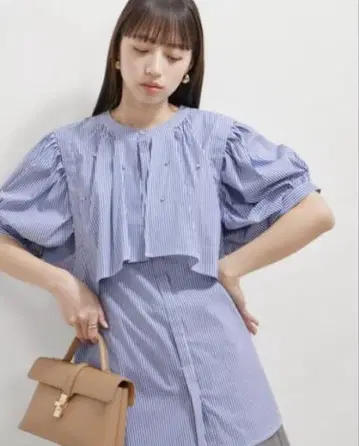 VIS 스트라이프 셔츠 블라우스 반팔 프릴