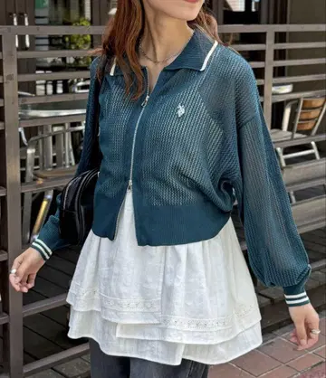 [ U.S. POLO ASSN. ] 카라 부착 메쉬 가디건
