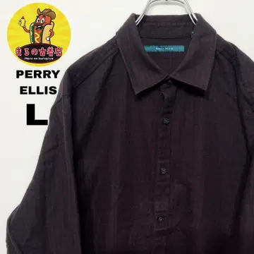 USA 구제 PERRY ELLIS 플란넬 셔츠 L 블랙 버건디 체크