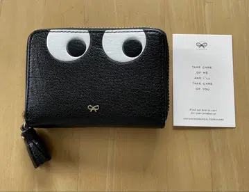 안야 힌드마치 아이즈 컴팩트 지갑 코인 케이스 블랙 가죽