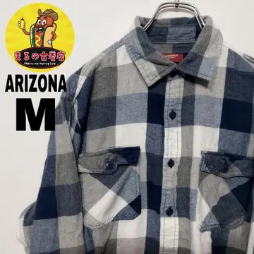 USA 구제 의류 ARIZONA 플란넬 셔츠 M 화이트 네이비 체크