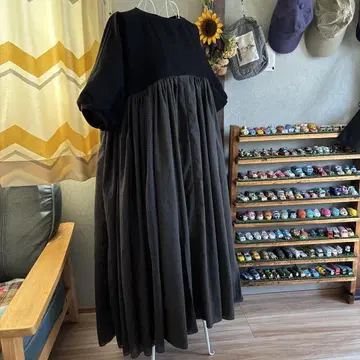 하이웨스트 개더 듬뿍 롱 원피스, 밑단 둘레 약 560cm, 핸드메이드