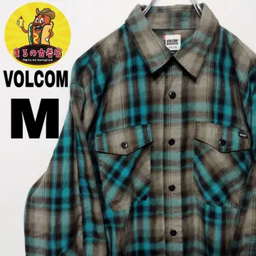 USA 구제 의류 VOLCOM 플란넬 셔츠 M 브라운 그린 옴브레 체크
