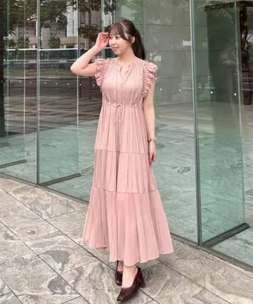 COCODEAL 코코딜 플리츠 티어드 프릴 원피스 핑크