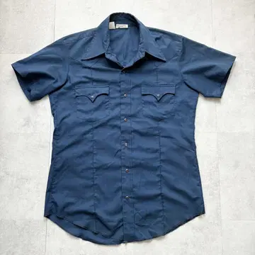 60s 70s JCPenney 웨스턴 셔츠 반팔 네이비 L