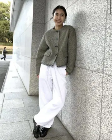 <LOEFF> 프린지 트위드 노카라 재킷 KELLY