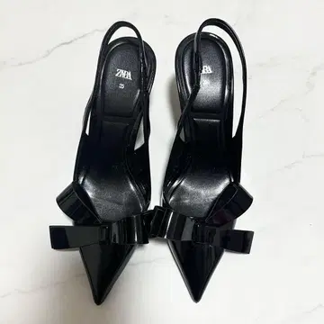 ZARA 블랙 슬링백 펌프스 리본