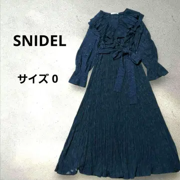 SNIDEL 볼륨 프릴 자카드 드레스 원피스 네이비