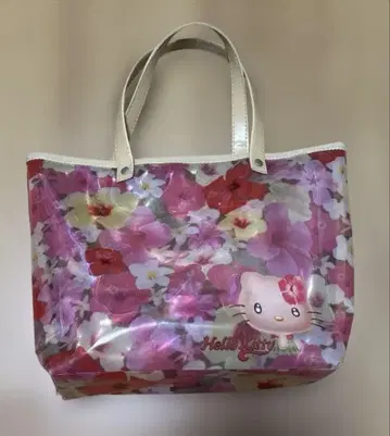 Hello Kitty 꽃무늬 바이비스커스 키티 비닐 토트백