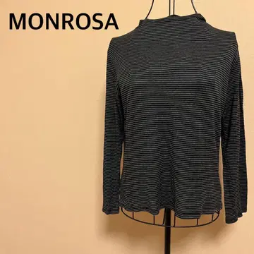 [ MONROSA ] 보더 하이넥 상의/블랙/그레이/긴팔
