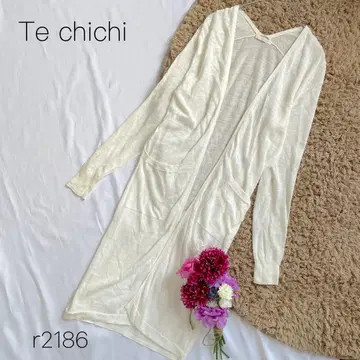 테치치 린넨 100% 드롭 숄더 버튼리스 가디건 화이트