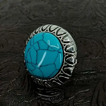 빈티지 실버 터키석 원형 반지 15호
