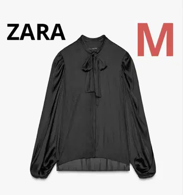 ZARA 벌룬 슬리브 셔츠 블랙 리본 포함 M