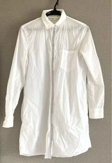 ZARA BASIC 셔츠 롱 기장 원피스 화이트 긴팔 포켓 부착
